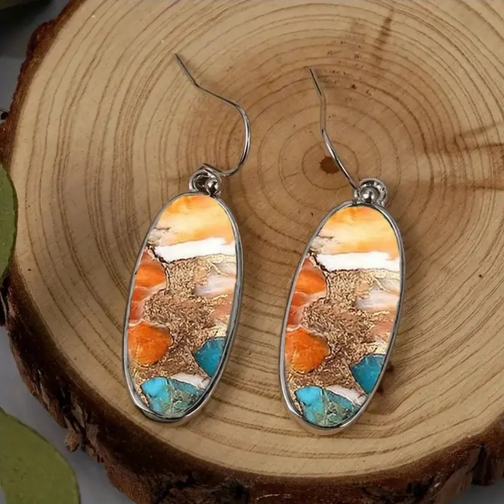 SILVER Spiney Oyster turquoise earrings.